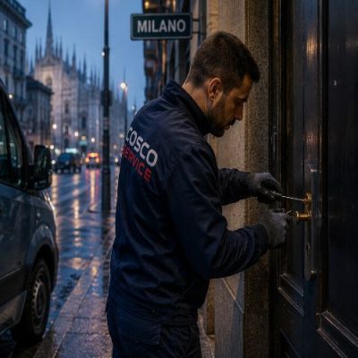 Fabbro Cosco Service a lavoro per sbloccare una porta a Milano.