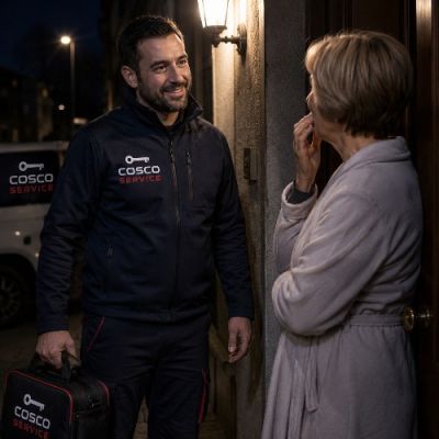 Fabbro si presenta di notte chiamato da una signora in difficoltà.