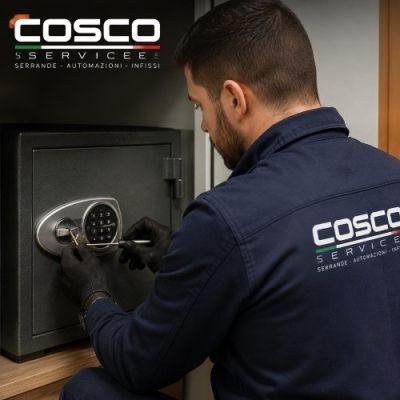 Fabbro Cosco Service intento ad aprire una cassaforte bloccata.